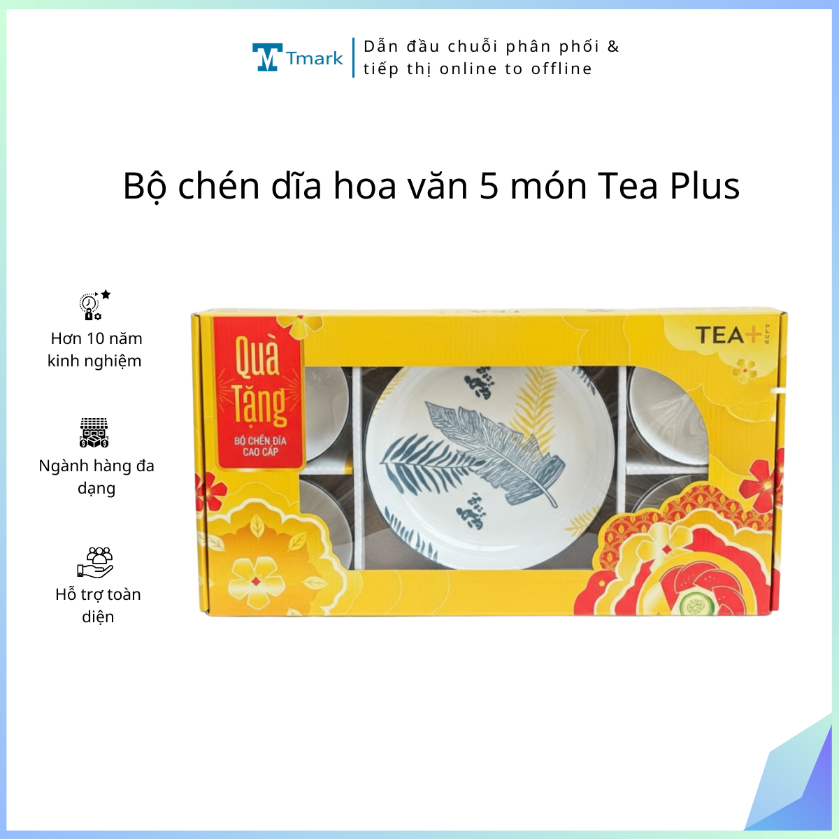 20260202_9R5JkFkjLU Bộ chén dĩa hoa văn 5 món Tea Plus ( Kiện 12 bộ )