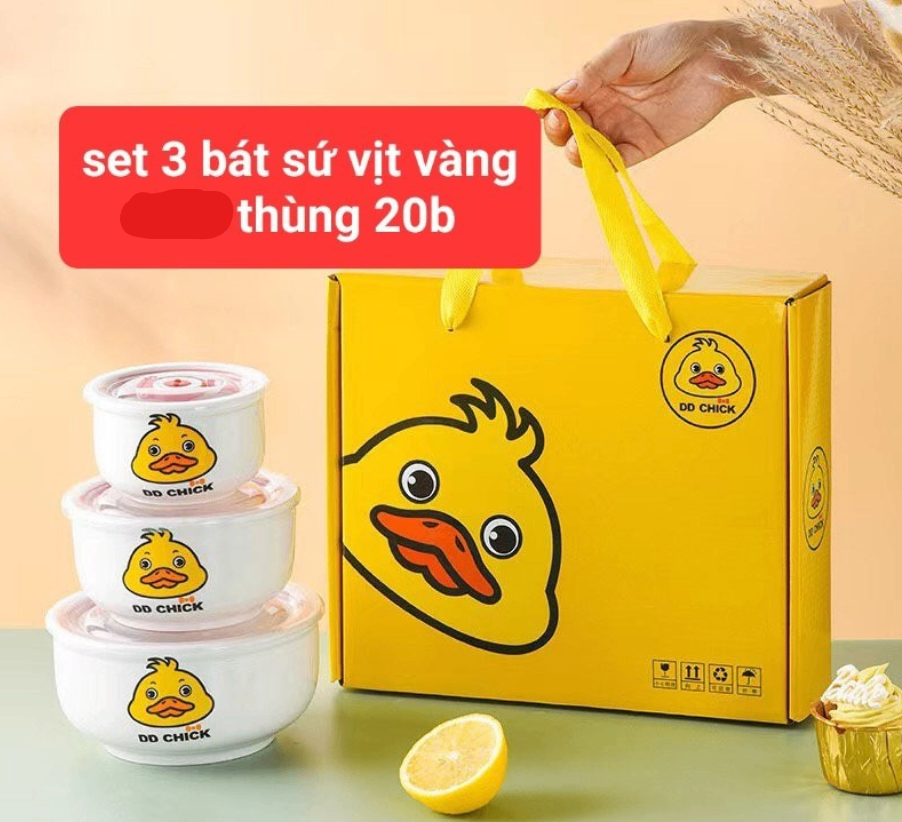20230811_7T257N2t1Z Bộ 3 bát sứ vịt vàng (Kiện 24 bộ) (Hàng nguyên kiện)