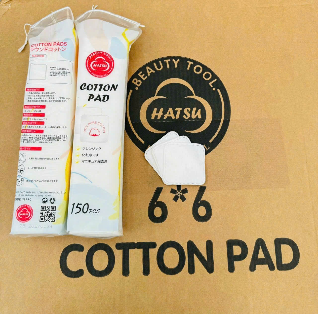 20241122_upomh6UzYQ Bông tẩy trang Pads 150 vuông trắng, bông tự nhiên, không rát da Tmark (Kiện 120 gói)