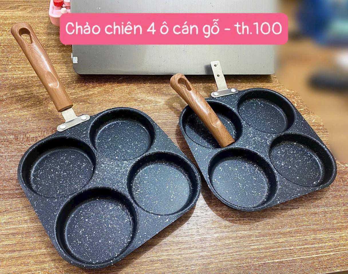 20250310_ik8S5xx204 Chảo chiên 4 ô cán gỗ tiện lợi chống dính bền đẹp Tmark (Kiện 60 cái)