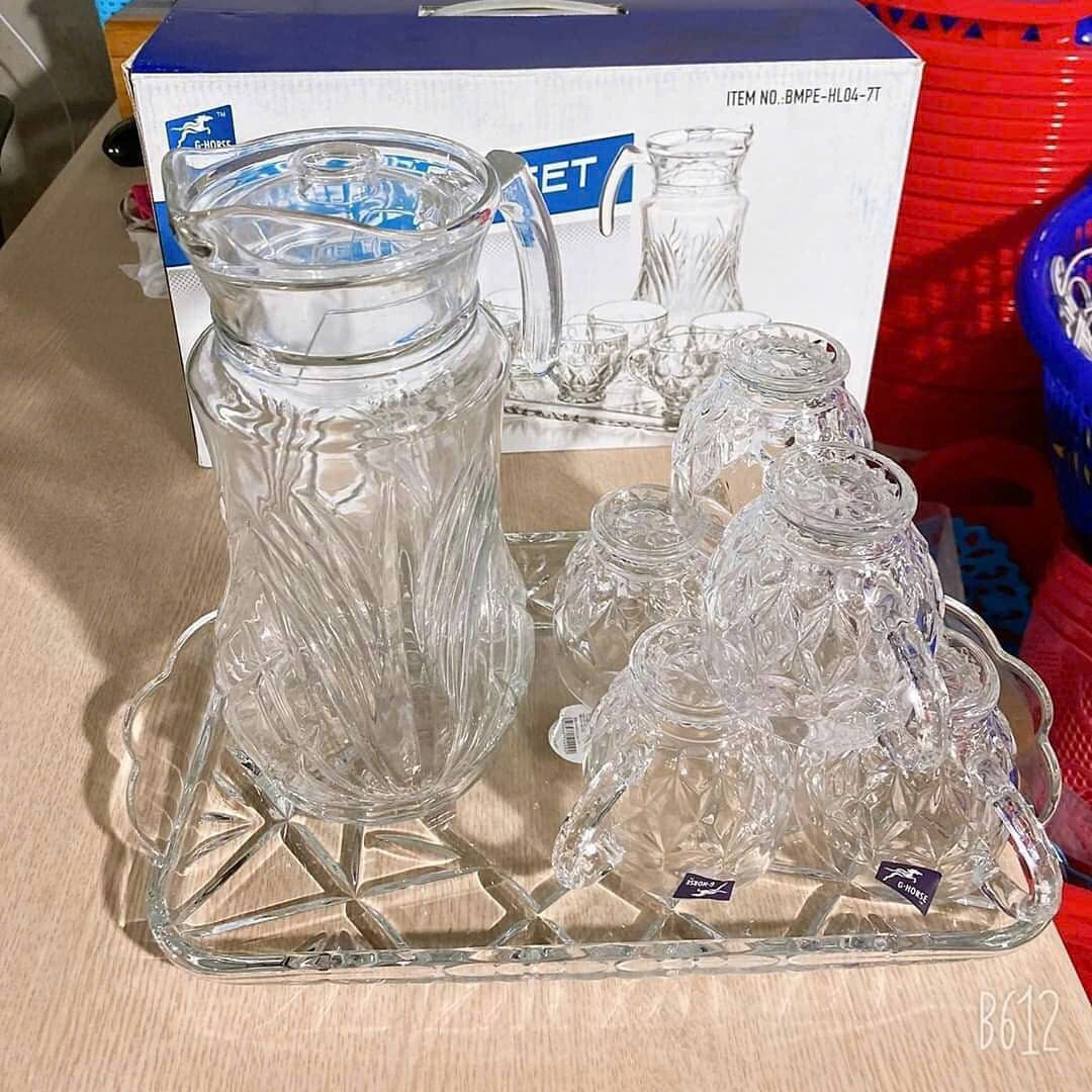 20250704_cZ8dq6N4CA Bộ bình và ly kèm khay bằng thủy tinh Tmark (Kiện 6 bộ) (Hàng nguyên kiện)