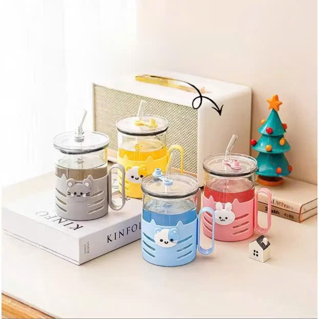 20250815_qc3V4M1UVd Bình nước thủy tinh charm thú 400ml (kiện 70 cái)