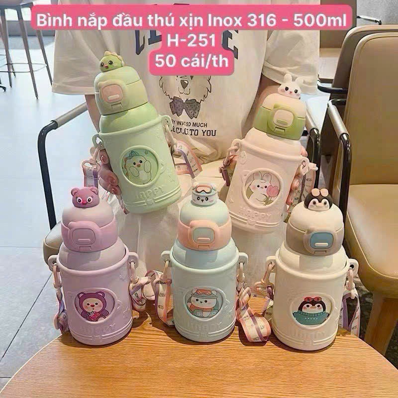 20250818_H3O6HA5Fob Bình giữ nhiệt nắp đầu thú xịn inox 316- 500ml (Kiện 50 cái)